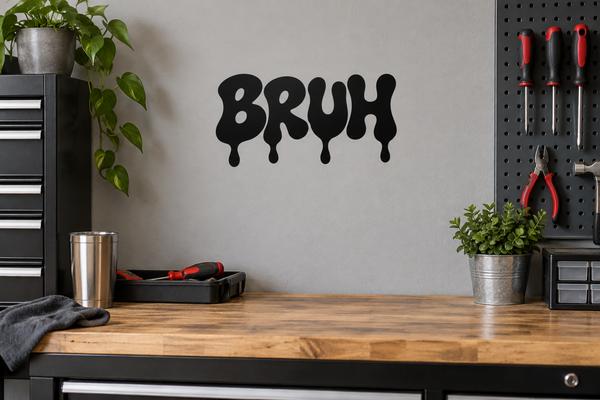 Black BRUH vinyl wall decal, glossy die-cut letters