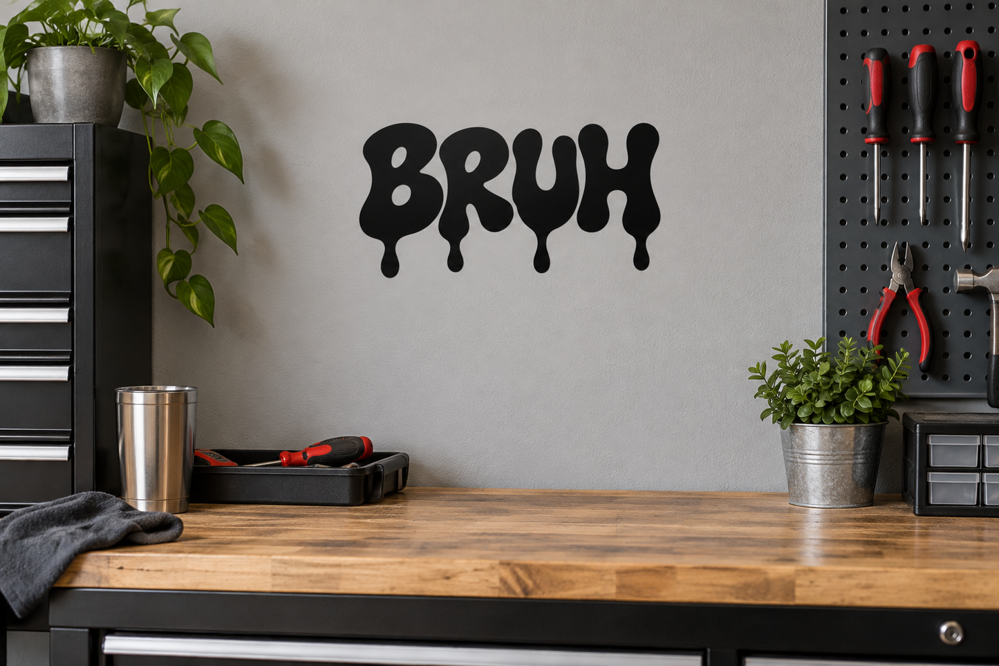 Black BRUH vinyl wall decal, glossy die-cut letters