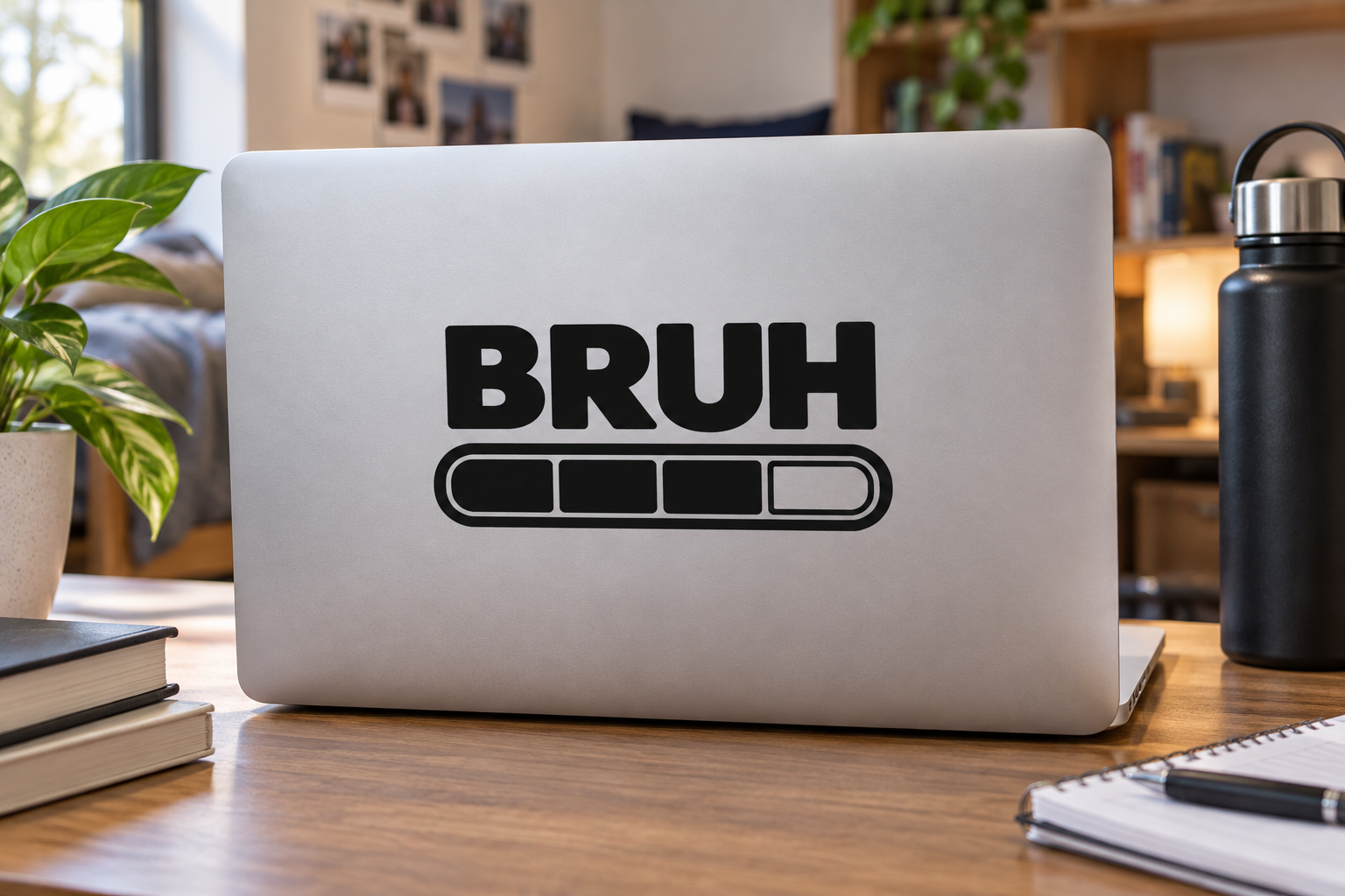 BRUH vinyl laptop decal with bold text and loading bar icon