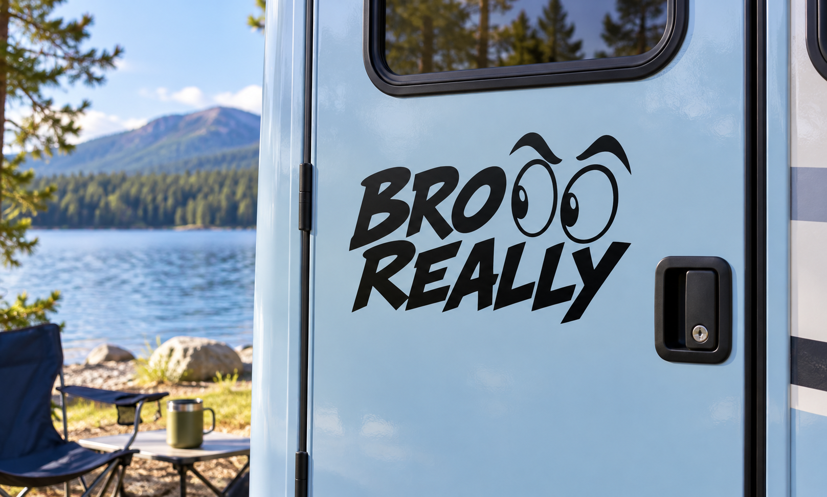 Vinyl car decal with bold black “BROOO REALLY” lettering on a light surface