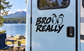 Vinyl car decal with bold black “BROOO REALLY” lettering on a light surface