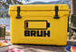 Yellow cooler battery graphic vinyl decal with BRUH text and black battery icon