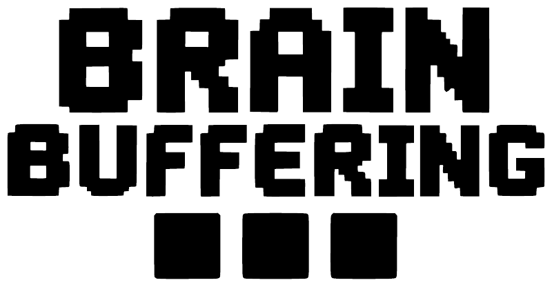 Close-up Brain Buffering vinyl decal with pixel black text and blocks