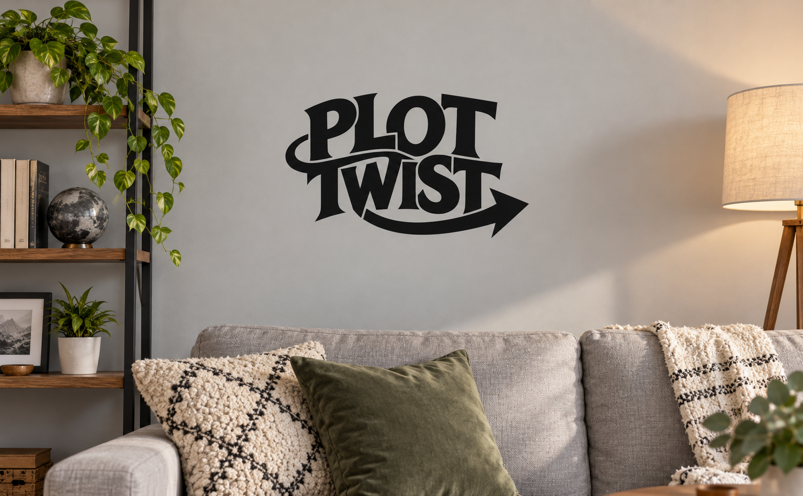Vinyl wall decal: bold black 'PLOT TWIST' text with right arrow