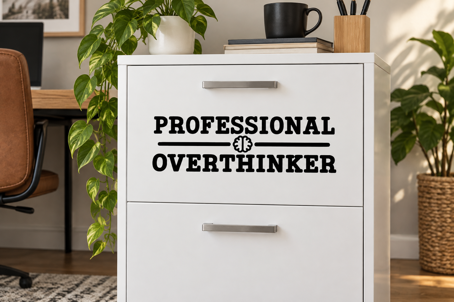 Professional Overthinker vinyl decal with thumbs-up icon in bold black lettering.