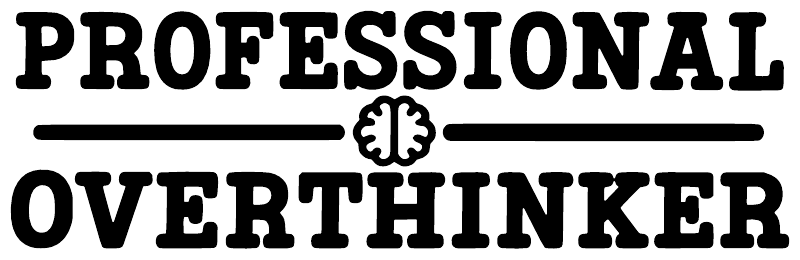 Close-up of Professional Overthinker vinyl decal text with thumbs-up icon.