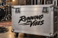 Running on Vibes vinyl decal on silver metal flight case with black lettering