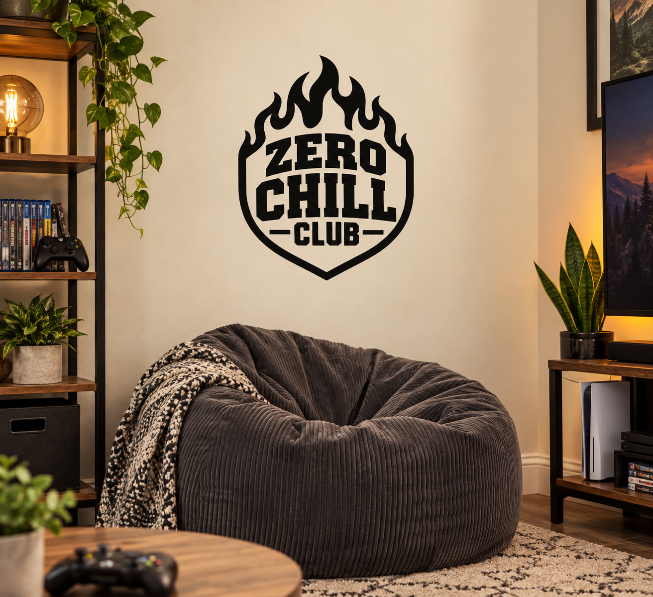Zero Chill Club vinyl decal: black flame shield with “ZERO CHILL CLUB” text