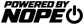 Vinyl decal close-up of “Powered by NOPE” logo with power icon, black on white