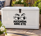 Side-eye vinyl decal with wide cartoon eyes, spark lines, and bold stacked text