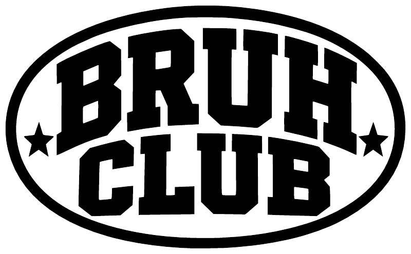 Bruh Club vinyl decal close-up, black BRUH CLUB oval logo with stars