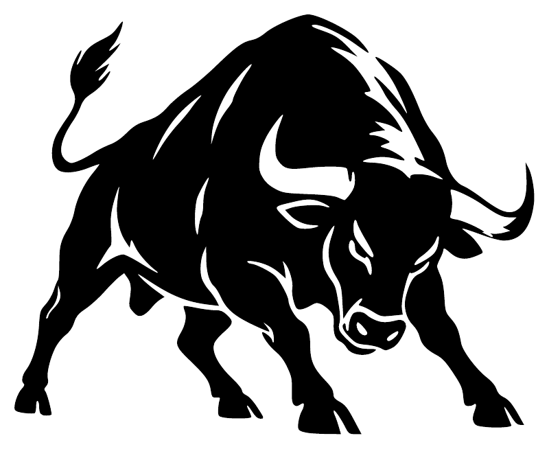 Black charging bull vinyl decal with raised tail, bold silhouette graphic
