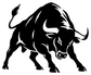 Black charging bull vinyl decal with raised tail, bold silhouette graphic