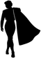 Black vinyl decal silhouette of walking man with cape on white background