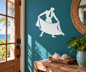 White bullfighter broad cape fan vinyl decal silhouette on a wall