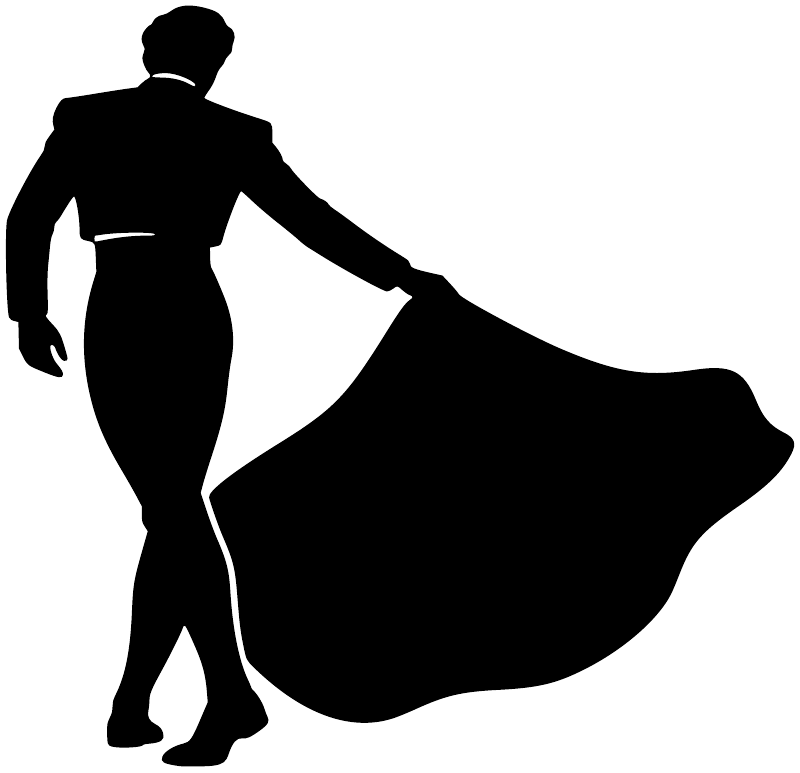 Bullfighter cape vinyl decal silhouette, black figure with white cape shape.