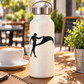 White water bottle with black bullfighter turning cape vinyl decal on front