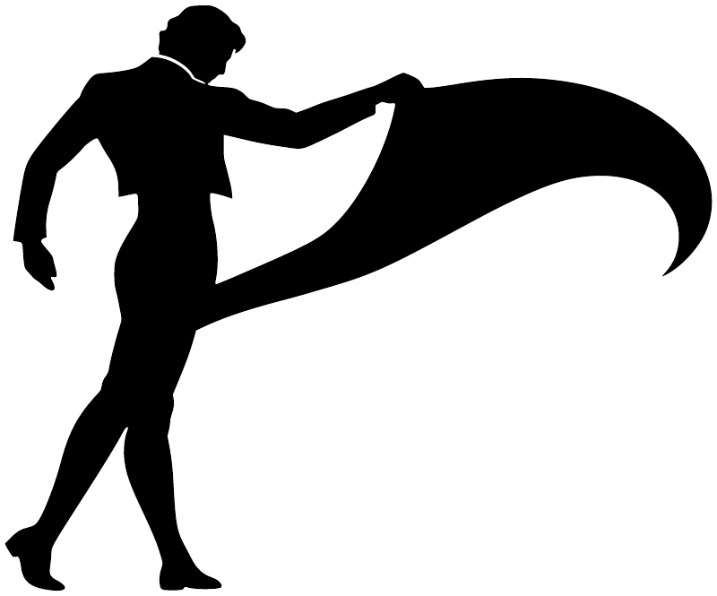 Black bullfighter silhouette turning cape vinyl decal sticker, side view