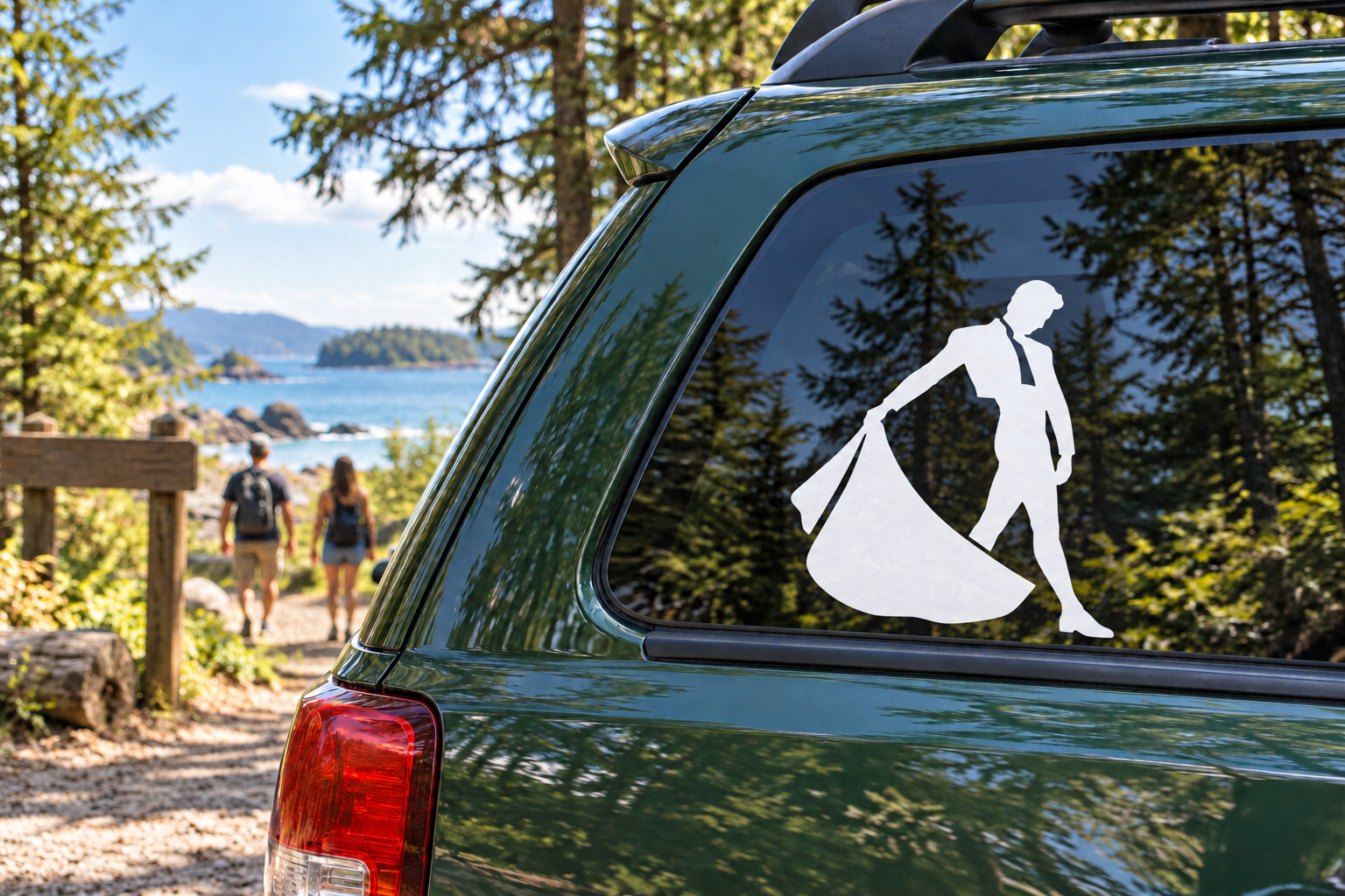 Bullfighter long cape line vinyl decal: white bullfighter silhouette on car rear window