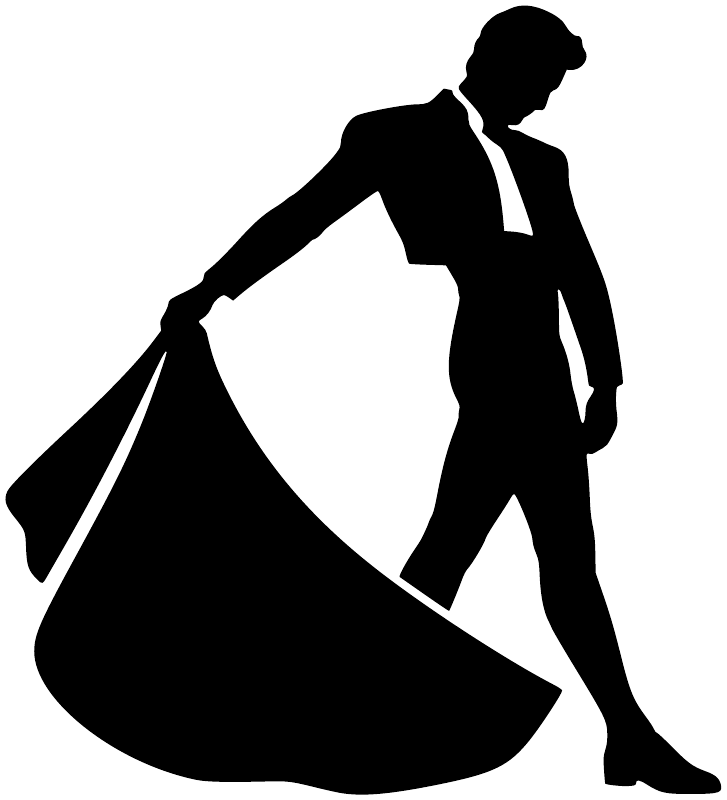 Bullfighter long cape line vinyl decal: black bullfighter silhouette with sweeping cape