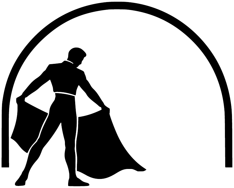 Bullfighter stance vinyl decal in black silhouette with arched outline
