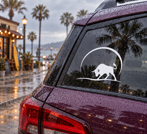 Vinyl car door decal: black bull silhouette in white circle