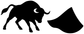 Bullfighter arena bull and cape vinyl decal, black and white silhouettes