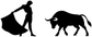 Black bullfighter and bull silhouette vinyl decal, cropped view