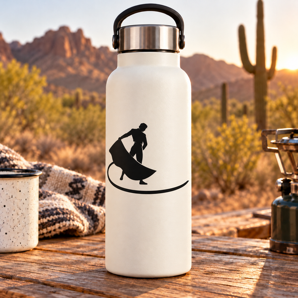 Circular vinyl decal with bullfighter silhouette and bull in arena ring