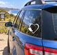 White heart vinyl decal with black bull silhouette on car rear window