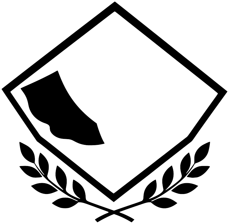 Black laurel emblem vinyl decal, diamond shield with bull head silhouette and leaves