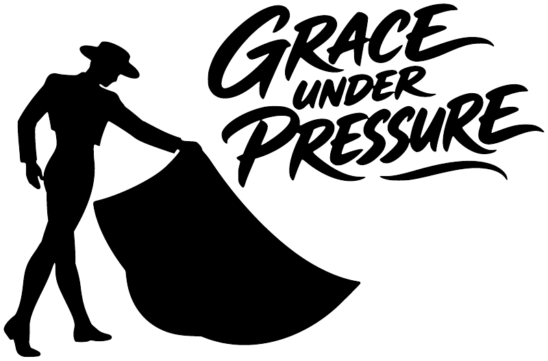 Vinyl decal with black bullfighter silhouette, cape, and GRACE UNDER PRESSURE script