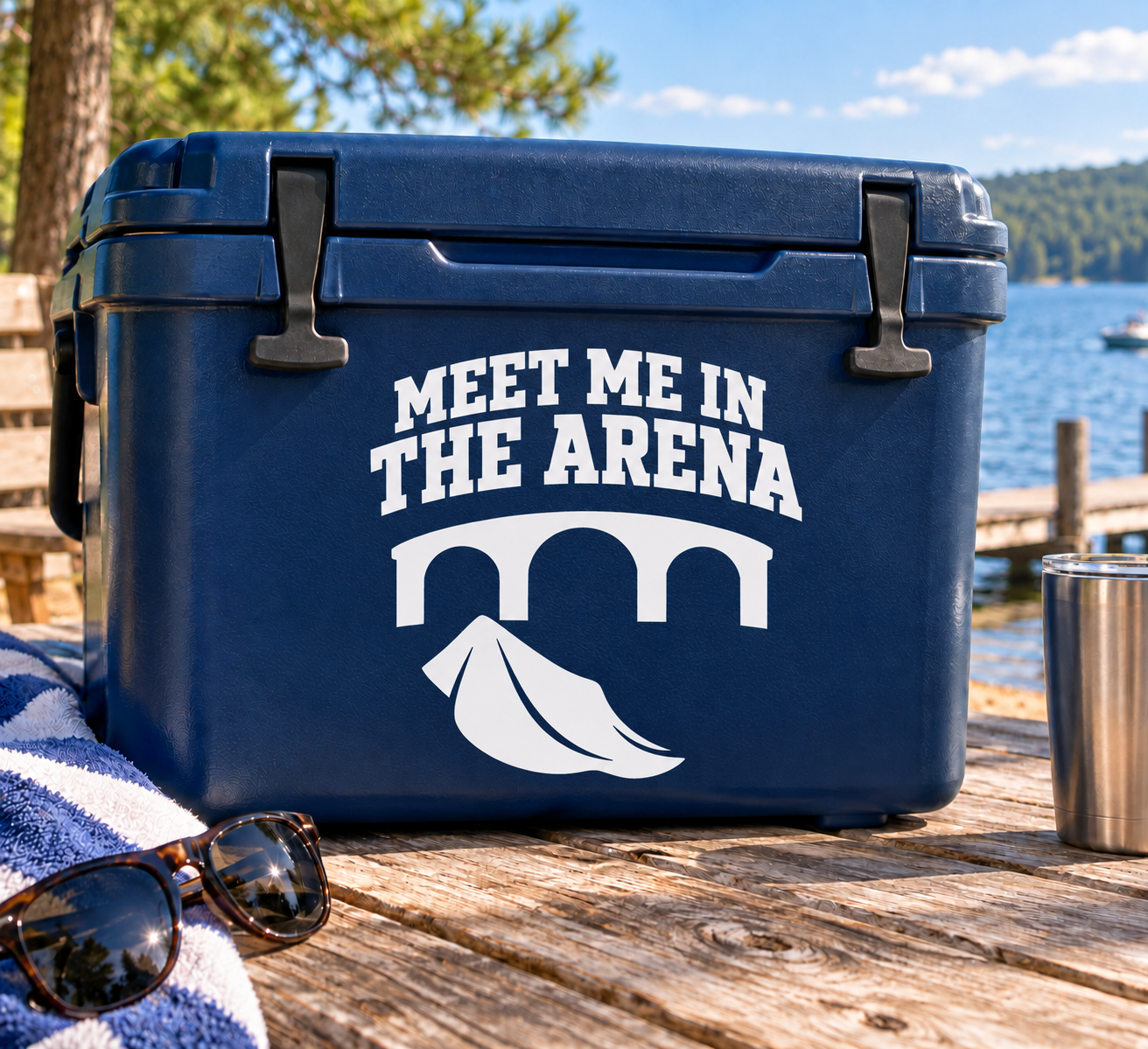 Vinyl decal with “Meet Me in the Arena” text and bullfighter silhouette under arch