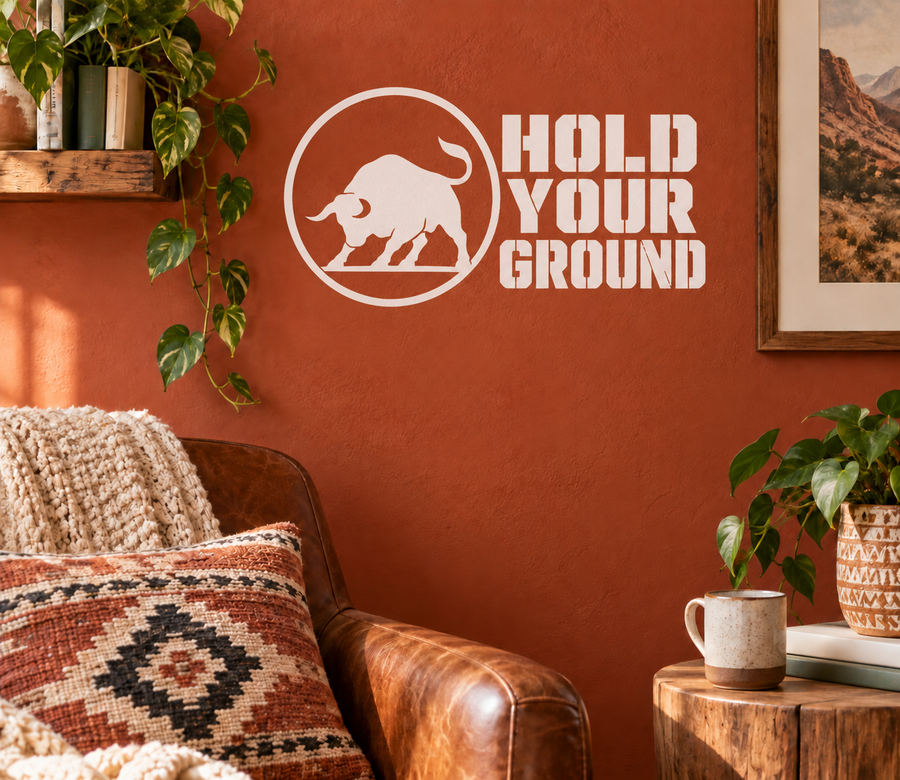 BullfighterCX030 vinyl wall decal: bull silhouette in circle with “HOLD YOUR GROUND” text