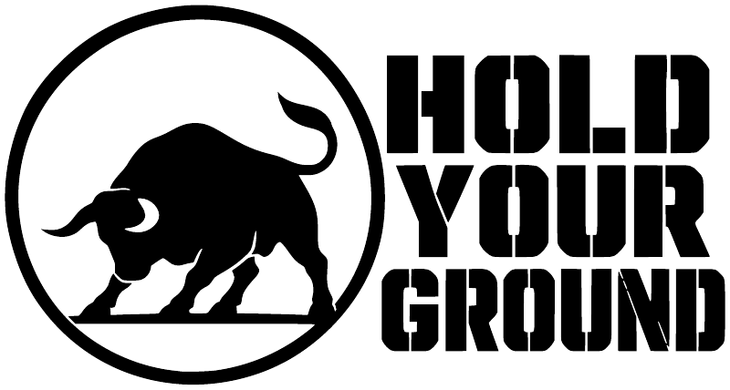 Vinyl decal close-up: bull silhouette circle with bold “HOLD YOUR GROUND” lettering