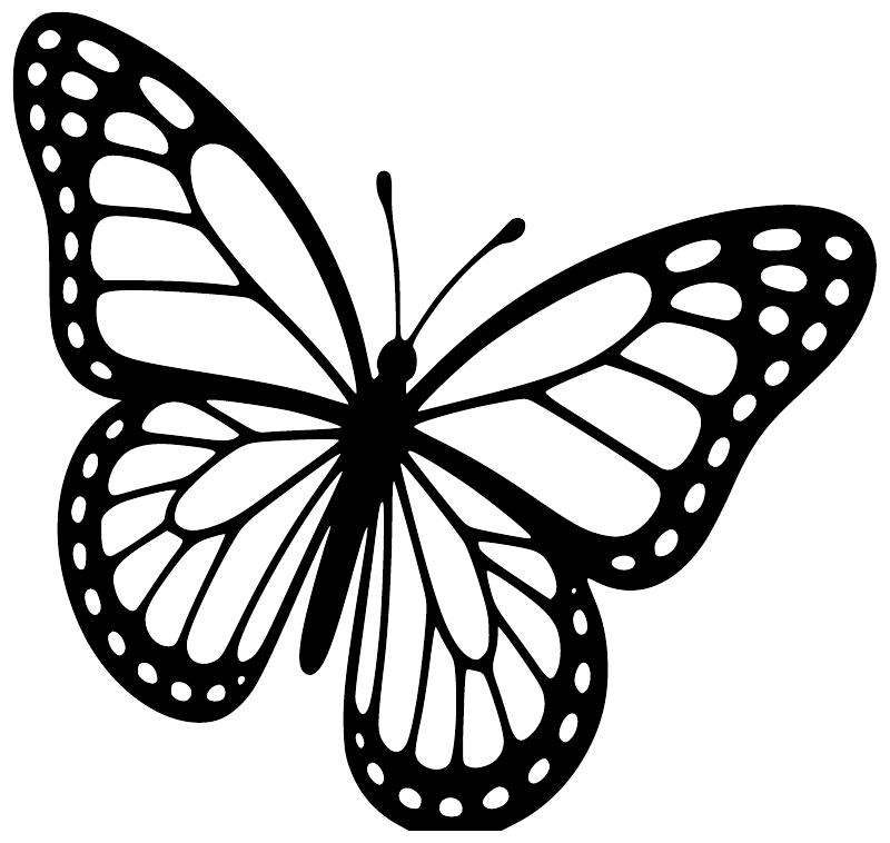 Monarch butterfly vinyl decal graphic, black and white with veined wing details