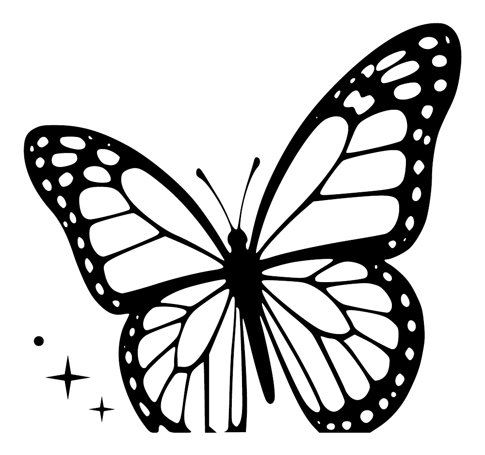 Black and white mirrored butterfly wall decal with spotted wing edges and border dots
