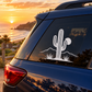 Cactus vinyl decal for car window: saguaro cactus with moon over desert mountains