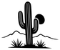 Black cactus vinyl decal with moon, saguaro, desert plants and mountain horizon