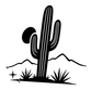 Black ribbed saguaro cactus wall decal with desert plants, mountains, and star details