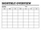 Monthly overview calendar decal template with MONTH and YEAR lines plus weekly grid