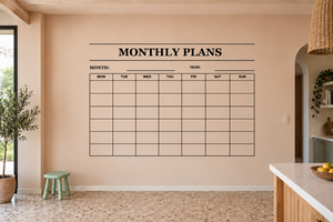 Monthly Plans vinyl decal calendar with month/year lines and blank weekly grid