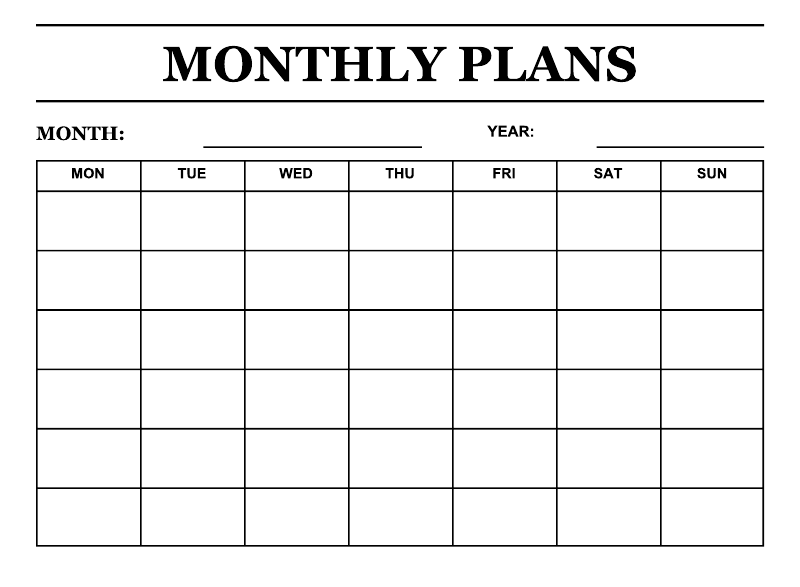 Monthly Plans vinyl decal with month/year blank calendar grid