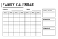Family calendar decal featuring blank month grid plus year line and notes/reminders panels