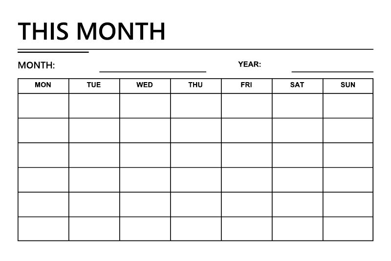 Vinyl calendar decal close-up showing 'THIS MONTH' and weekly date grid with month/year fields