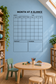 Monthly at-a-glance planner vinyl wall decal with grid and important/remember boxes