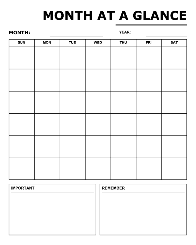 Month at a glance calendar vinyl decal with weekly grid and two note boxes