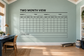 Two-month view vinyl calendar decal with two monthly grids and month/year lines