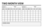 Two-month view vinyl calendar decal with two monthly grids, title, and looking ahead section