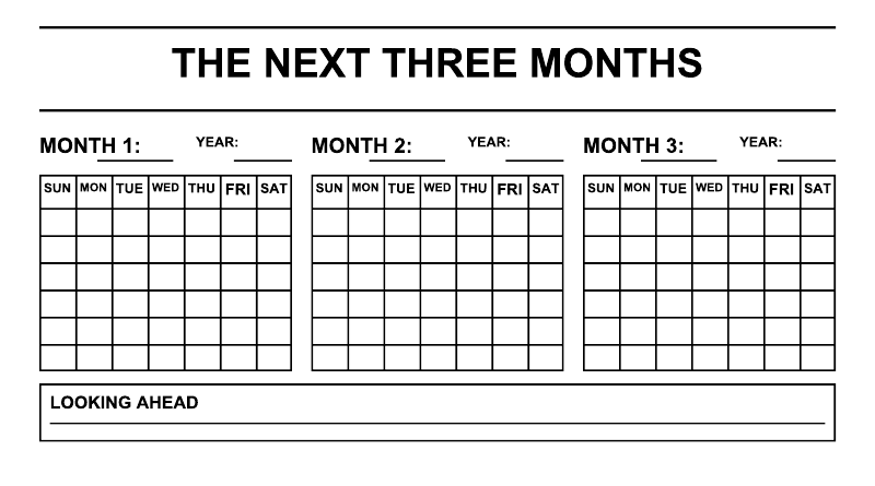 Vinyl calendar decal with title, three month grids, and Looking Ahead underline